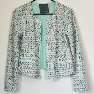 Matty M Seafoam Green Fuzzy Multicolor Open Front Cardigan - Size: Small